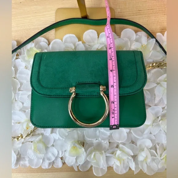 TopShop Green Crossbody Shoulder Bag with Gold Ring Detail - Picture 7 of 12